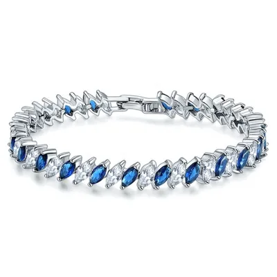 Fashion Single Row Blue Zirconia Sapphire Silver Tennis Bracelet 925 Sterling Silver Jewelry Custom