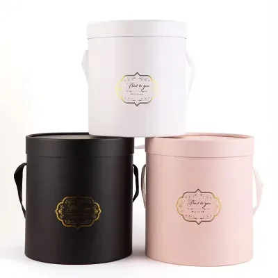 Wholesale 3pc Handheld Flower Bucket Rose Arrangement Bucket Valentine's Day Decoration Packaging Box Round Empty Box