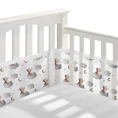 100% Polyester Breathable Mesh Crib Liner Safe Washable Baby Bed Bumper with Pattern Custom  Printed Folding Mat 3pcs Set