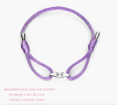 Inspire  Stainless Steel Adjustable Nylon Rope Bracelet Rectangle Zircon Stainless Steel Charm Women Fashion Wish Jewelry