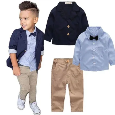 HANO New Baby Boutique Wholesale Long Sleeve Bowtie Shirt Clothing Set Boys Fancy Elegant Casual Suit Set
