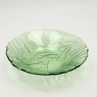 Elegant Stemless Green Embossed Glass Plate Colored Fruit Dish Glass Plates Custom Creative Glass Plate
