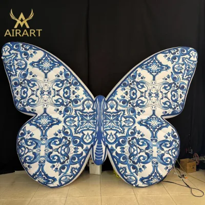 New Design Inflatable Blue and White Porcelain Pattern butterfly Balloon with Led Light Inside for Birthday Party Wedding Decor
