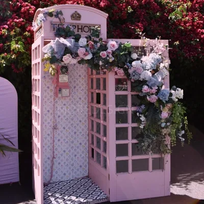 Wedding Phone Booth with Flower Wall Audio Guetsbook Phone Booth Telephone Booth