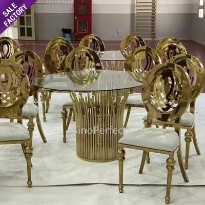 Fashion Style Round Glass Round Table Stainless Steel Bridal Dining Wedding Decorations for Table