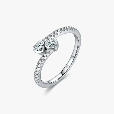 Solid 925 Sterling Silver Fashion Original Jewelry Charm Romantic Intertwined With Love Hearts to Hearts Finger Rings for Women