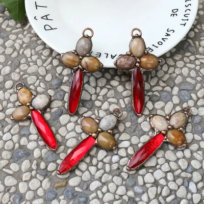 Natural rhinestone Crystal pendant for necklace brass metallic cross shape stone charms for jewelry Making DIY