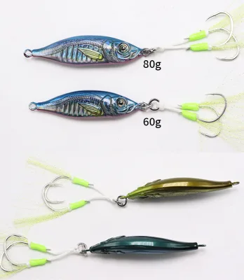 Japanese 3D Printing 60g/80g Saltwater Sea Fishing Jig With Assist Hooks Metal Jig Offshore Slow Pitch Sinking Metal Spoons Lure