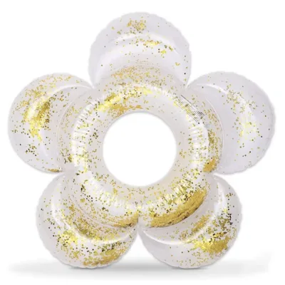 Glitter & Confetti Inflatable Cute Flower Swimming Tube Float, Pool Lounger for Adults & Kids, Photo-Ready Summer Water Toy