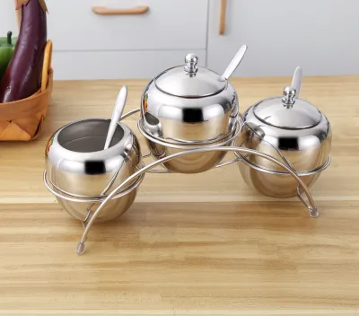 Tableware Condiment Box Container Jars Seasoning Pot Set with Spoon Lid Holder Rack Stainless Steel Herb & Spice Tools Color Box