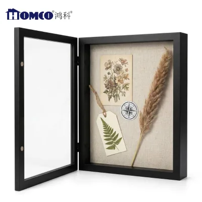 Custom Magnetic Wooden Frame Memory Keepsake Display Case Shadow Box Picture Tabletop Wall Mounted 8x10 Black White Wholesale