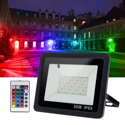 Remote Ctrl RGB AC220V 50W 100W Outdoor Wall Reflector IP65 Waterproof LED Flood Light for Garden Landscape Event Holiday Hotel