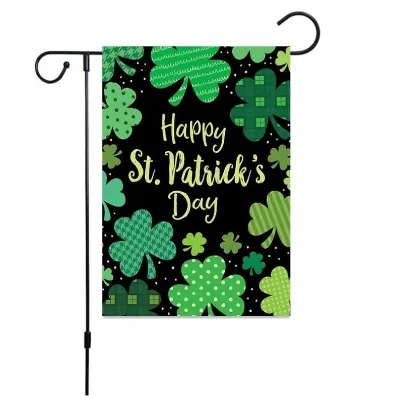 St. Patrick's Day Polyester Garden Flag Double Sided Green Shamrock Clover Decorative Yard Flag for Party Home Decoration