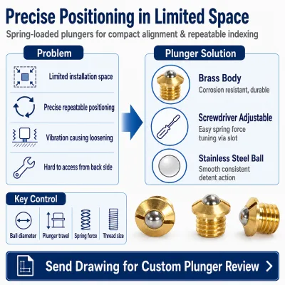 M4 M5 M6 M8 M10 M12 M16 Brass Flange Type Press-in Thread Ow Pin Metric System Ball Head Bead Step Ball Plunger with Screw
