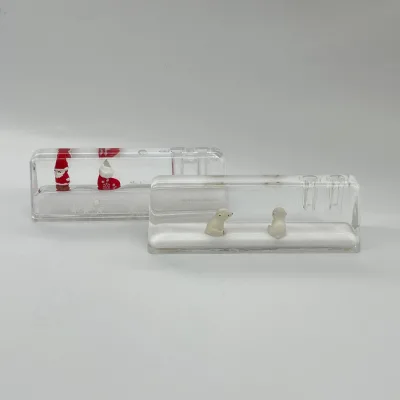 Acrylic Liquid Pen Holder Paperweight Oil Filled Floating Santa & Polar Bear White Water 3D Figures Desktop Decor Gift Christmas
