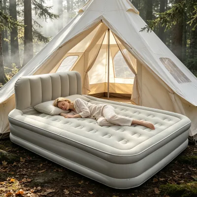 Fully Automatic Inflatable Backrest Mattress Double-Person Air Bed Flocking Cover Straight Pull Straps Factory OEM
