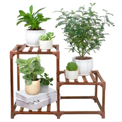 Multifunctional 3-Tier Indoor/Outdoor Wood Plant Stand Functional Standing Type Storage Holder for Large Plants and Flowers