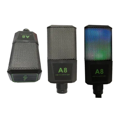 USB Capacitor Microphone Game Speech Light up Microphone A8 PC Drive Free Plug and Play Desktop Live RGB Microphone