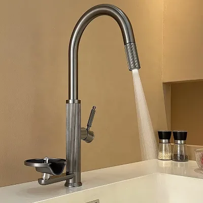 Commercial Modern Matte Black SUS304 Kitchen Sink Faucet Single Hole Mixer with Cup Washer Dishwasher