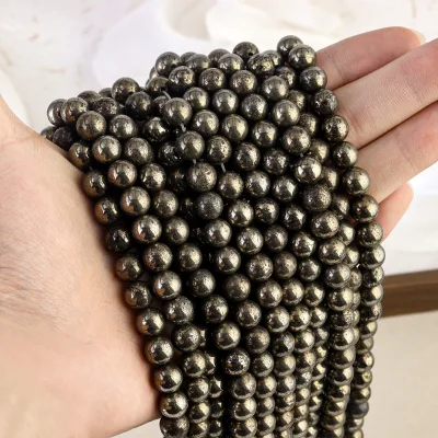 Wholesale Natural Stone Size 4mm 6mm 8mm10mm 12mm Black Pyrite Ores Stone Loose Bead for Diy Jewelry Making