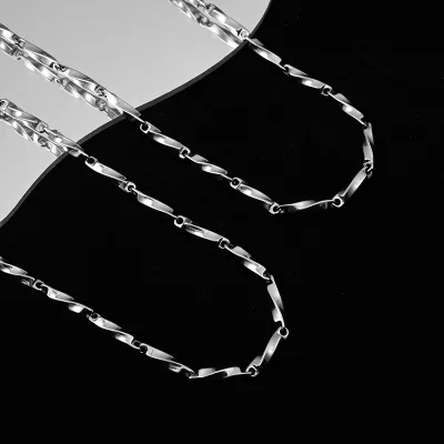 Wholesale Men's Twisted Stick Link Mobius Necklace Silver Plated Stainless Steel Trendy Jewelry