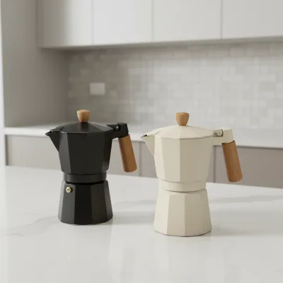 Portable Grey Aluminum Moka Pot Coffee Maker with Lid Large Capacity 300ml Bohemian Design