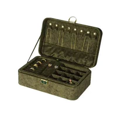 Vintage Velvet Jewelry Storage Box with Button Closure Durable Travel Case