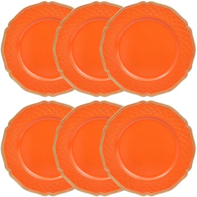 Orange Gold Rim Eco-Friendly Disposable Charger Plates Solid Pattern European Style for Wedding Events