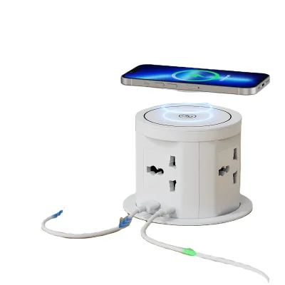 New Tower Pop up Socket 120mm Opening Size Pneumatic Lift Outlet with 15w Wireless Charger and USB Charger Pop up Socket