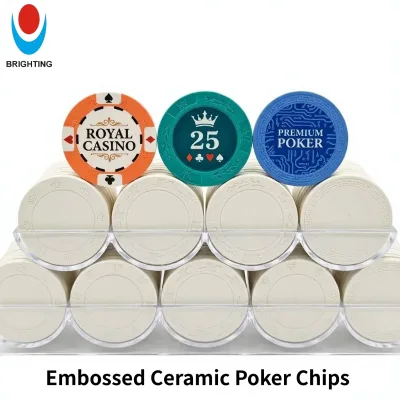 Custom Ceramic Poker Chips 39mm 43mm, Debossed Patterns, Any Design UV Print, Durable, Ideal for Casino Club Home Play