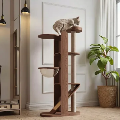 Solid Wood Classic Modern Cat Climbing Frame Nest Scratcher Jumping Platform for Small Apartment Home Use Eco-Friendly Durable
