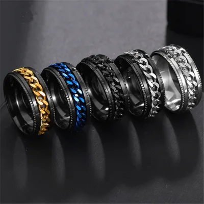 HelloWorld Rotatable Titanium Steel Frosted Decompression Ring for Men and Women's Rings Anti Stress Anxiety Antistress Spinner Ring