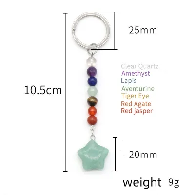 Crystal Star Keychain With 7 Chakra Natural Stone Bead Charm Gemstone Key Ring for Car Wallet Backpack Key Chain