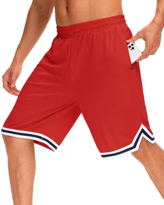 Mens Basketball Uniform Shorts Canvas Printed Mid Waist Breathable Drawstring Closure Two Tone Striped Edge Formal Training