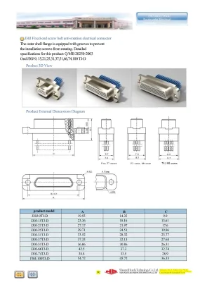 J30J Series Anti-Rotation Fixed End Screw Bolt Micro Rectangular Electrical Connector D Type 9 15 21 25 31 37 51 66 74 100 Pin