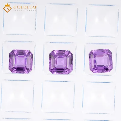 Goldleaf Square Asscher Cut Synthetic Purple Sapphire Loose Gemstone Third Party Certified Heat Treated Color Play/Fire Custom