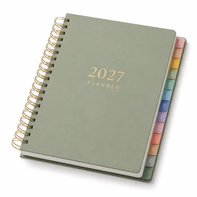 Custom 2027 Aesthetic Desk Planner A5 Spiral Weekly/Monthly Academic Planner with Gold Twin-Wire Binding Index Tabs Student Gift