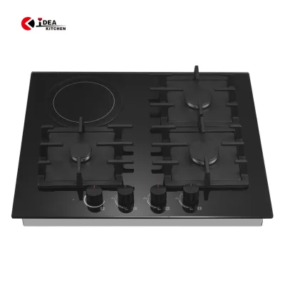 IDEA Household Cooking Tempered Glass Burner Cooker 4 Heads Electric Gas Stove Gas Cooker Manual Control Electric Gas Hob