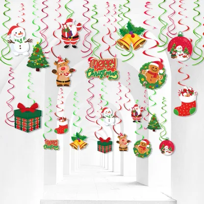 Set 21 Paper Christmas Card Spiral Ribbon Wall Stickers Ornaments for Home Decor Halloween Thanksgiving New Year Holiday Parties