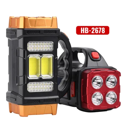Portable Powerful Solar USB Rechargeable Flashlight LED Light With COB Work Light 4 Gear Charge Mobile Phone Camping Lamp