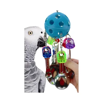 Eco-Friendly Multi-functional Parrot Bite Toy Bird Plastic Ball Metal Spoon String Durable Egg Ball