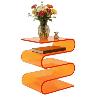 Orange Transparent S Curve Acrylic Side Stand One Piece Bent Decor Stand Accent End Stand for Living Room