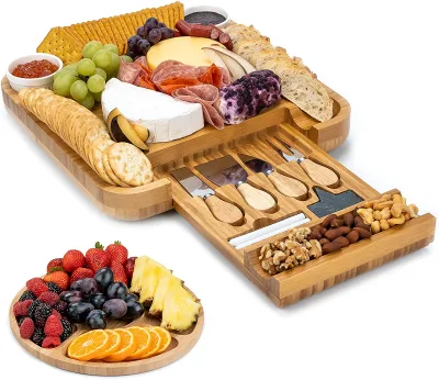 Natural Bamboo Cutting Board Square Round logo Custom Cheese Board Rustic With Knives Set Picnic Cheese Boards