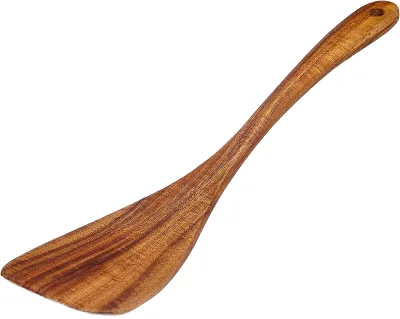 Long-Handle Teak & Acacia Wood 1-Piece Durable Eco-Friendly Frying Turners Kitchen Utensils Hand-Crafted Cooking Tools