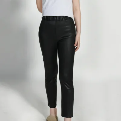 Wholesale Luxury Black Genuine Sheepskin Long Pants Trousers Silm Soft High Waist Wrap Custom Real Leather Pants for Women