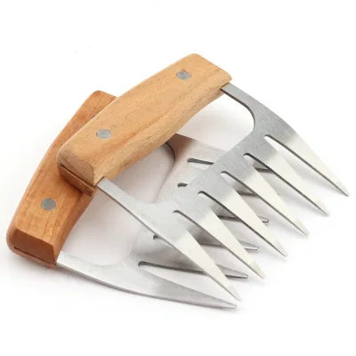 KITCHENCARE Grill Metal Meat Claws BBQ Pork Shredder with Wood Handles for Shredding Pulling Lifting Serving Chicken