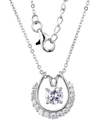 925 Sterling Silver Pendant Necklace Round CZ Halo U Shape Lucky Horseshoe Charm Necklace Wedding Engagement Fine Jewelry