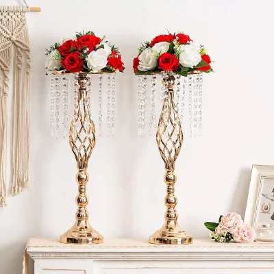 Floral Centerpiece Riser Gold Silver Tall Flower Centerpiece Stand with Crystal Beads for Event Party Wedding Reception Decor