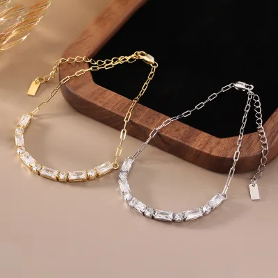 Hot Sale New S925 Sterling Silver Adjustable Cut Zircon Tennis Bracelet Women Spliced Paperclip Chain Bracelet Jewelry Wholesale