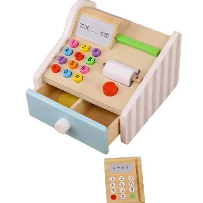 Hot Selling Montessori Exercise Children's Fine Hand Movements Wood Furniture Toy Cash Register for 3+ Years Kids Toddler Boys